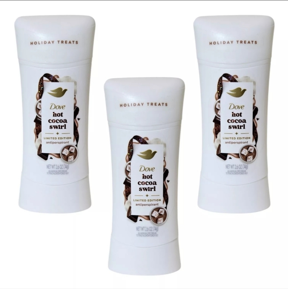 3 X Dove Holiday Treats Women's Antiperspirant Deodorant Hot Cocoa Swirl 2.6 OZ